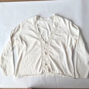 H&M Cream Crochet-Trim V-Neck Long Sleeve Top